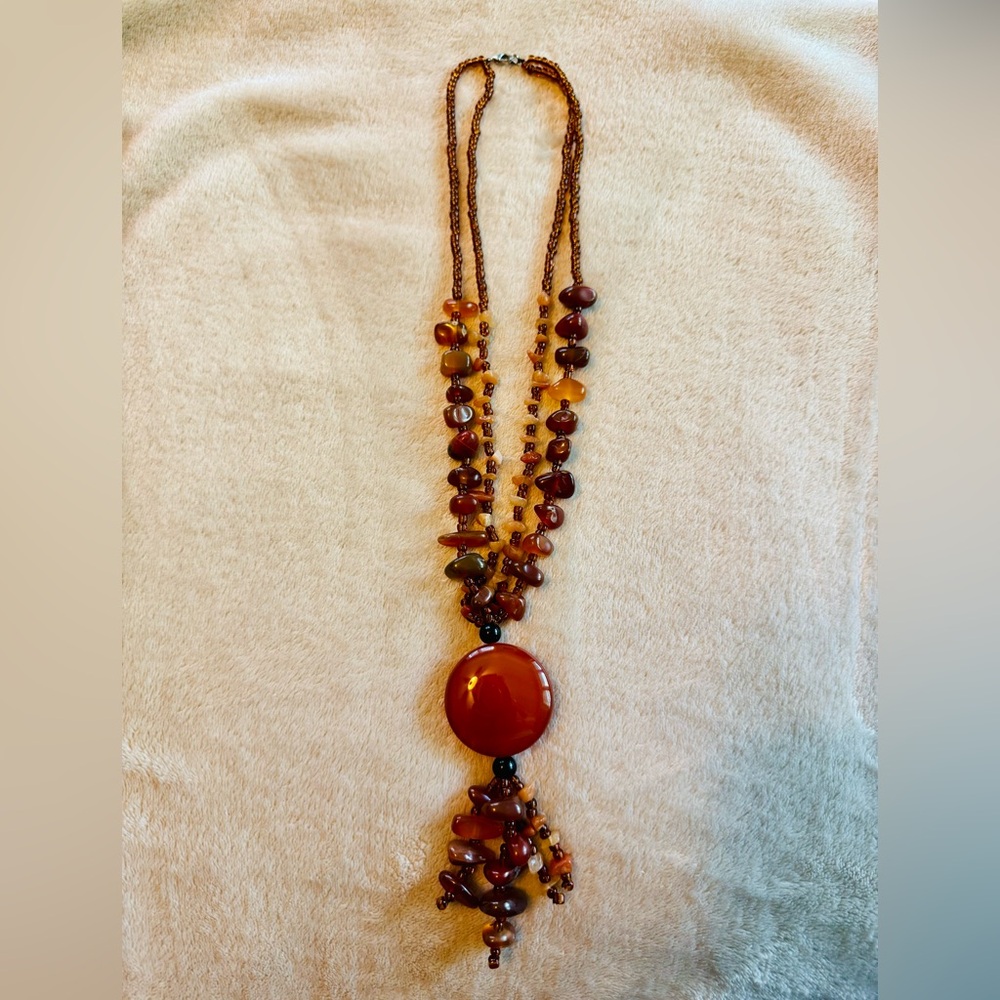 Handmade Brown Glass Beaded Statement Piece Necklace